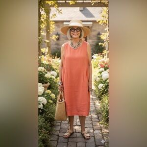 J. Jill Vibrant Orange Linen sleeveless dress